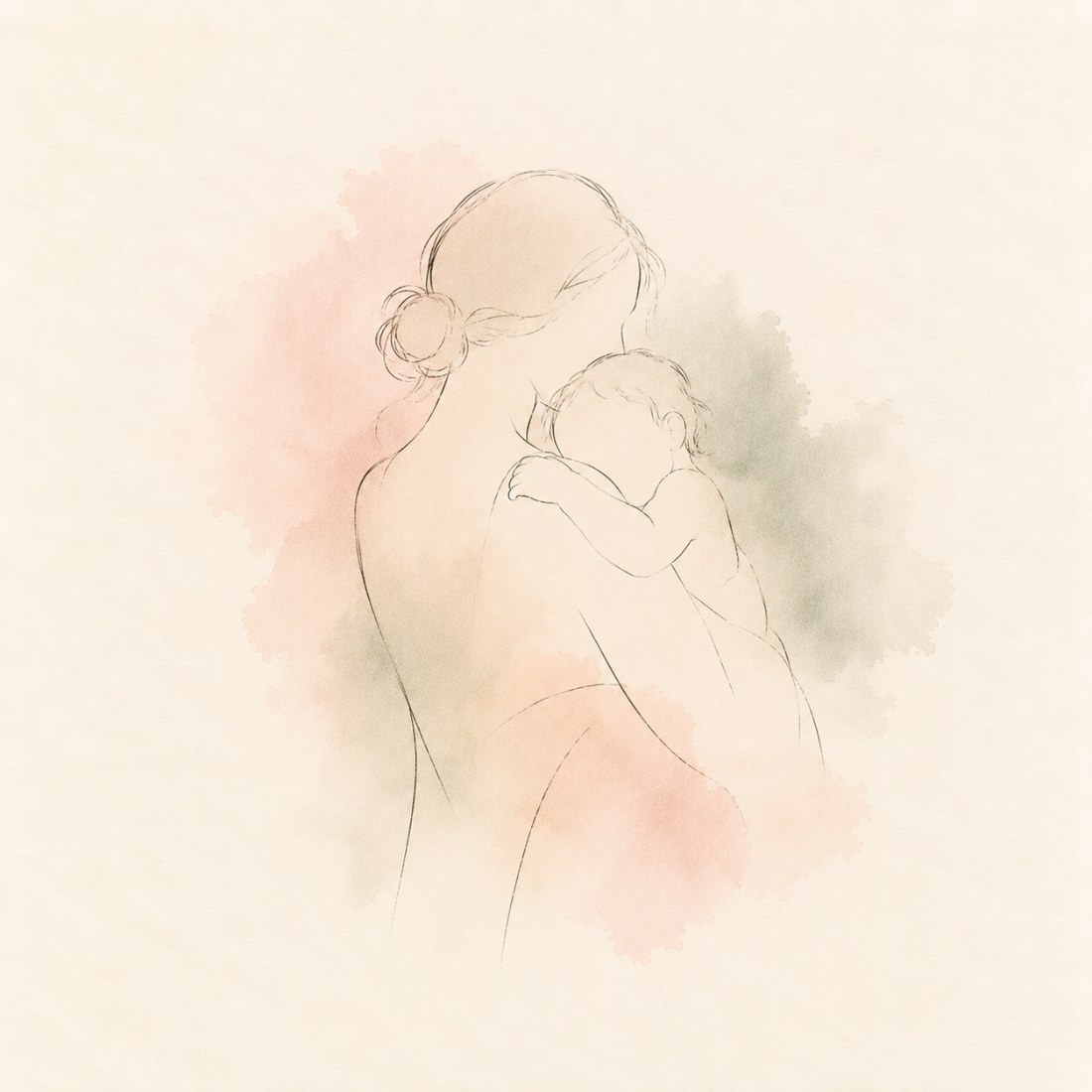 Beginnings — a mother and child, in line and wash
