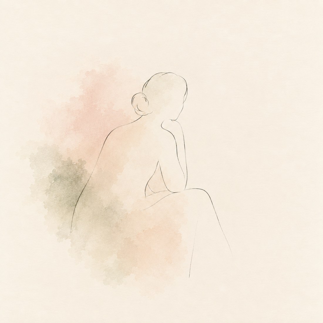 Beginnings · The Two of Us — a seated figure, in line and wash